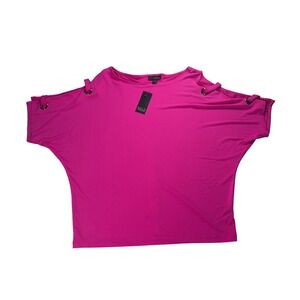 BOLD elements Womens Top Large Hot Pink Cold Shoulder Tunic Blouse Casual‎ New